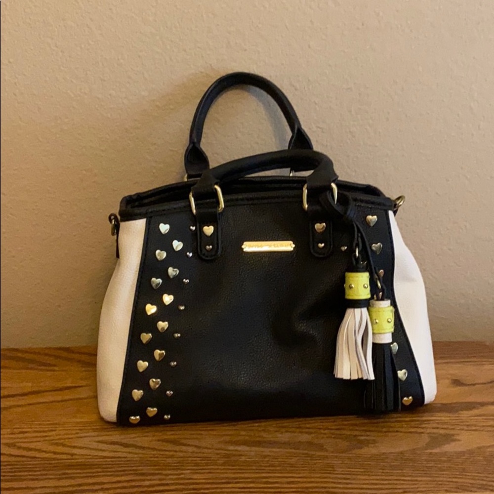 Betsey Johnson black and white bag w/heart detail